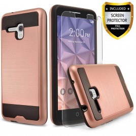Alcatel OneTouch Fierce XL Case, 2-Piece Style Hybrid Shockproof Hard Case Cover with [Premium Screen Protector] Hybrid Shockproof And Circlemalls Stylus Pen (Rose Gold)